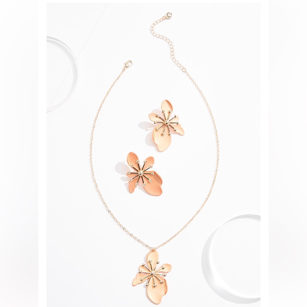 Floral Gold and Orange Jewelry Set